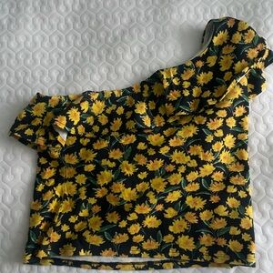 Maeve One-Shoulder Black Top with Yellow Floral Print
